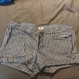 Navy and white striped linen shorts